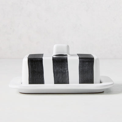 Diane Keaton + Hudson Grace Black and White Stripe Butter Dish