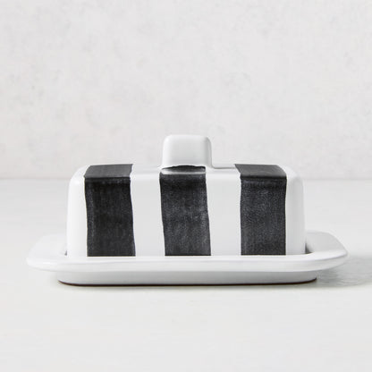Diane Keaton + Hudson Grace Black and White Stripe Butter Dish