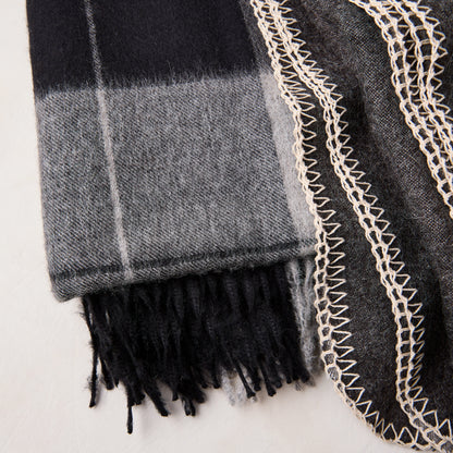 Diane Keaton + Hudson Grace Alpaca Charcoal Plaid Throw Blanket