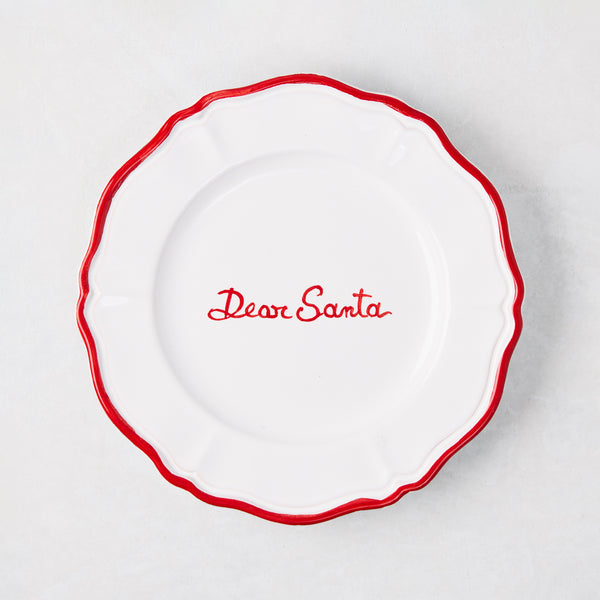 "Dear Santa" Hand-Painted Christmas Appetizer Plate, Red