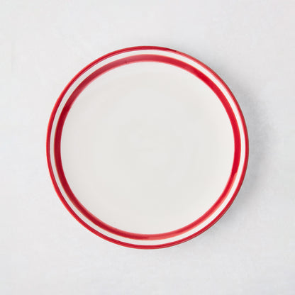 Red Hand-Painted Double Border Holiday Appetizer Plate