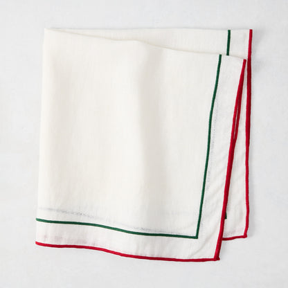 Red and Green Double Line Embroidered Christmas Cotton Napkin