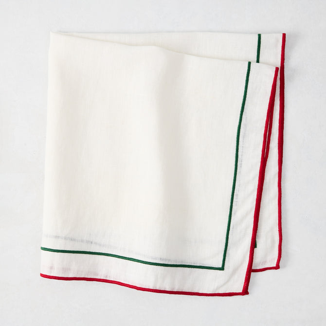 Red and Green Double Line Embroidered Christmas Cotton Napkin