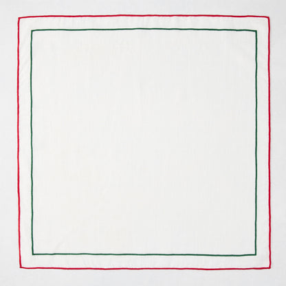 Red and Green Double Line Embroidered Christmas Cotton Napkin
