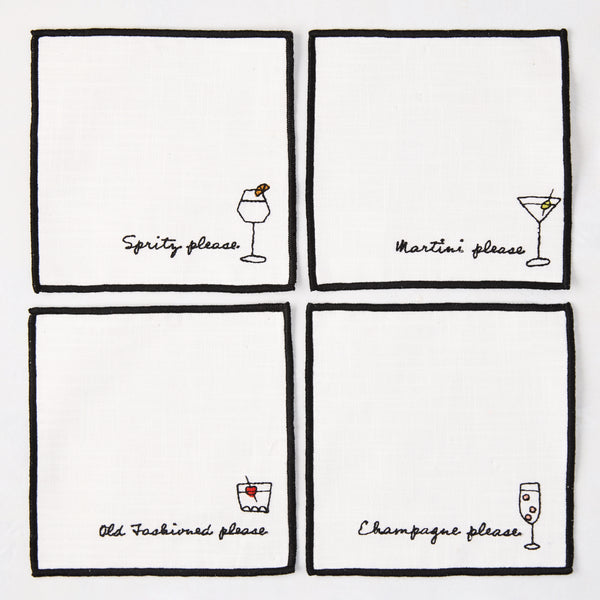 "Drink Please!" Embroidered Coasters, Set of 4