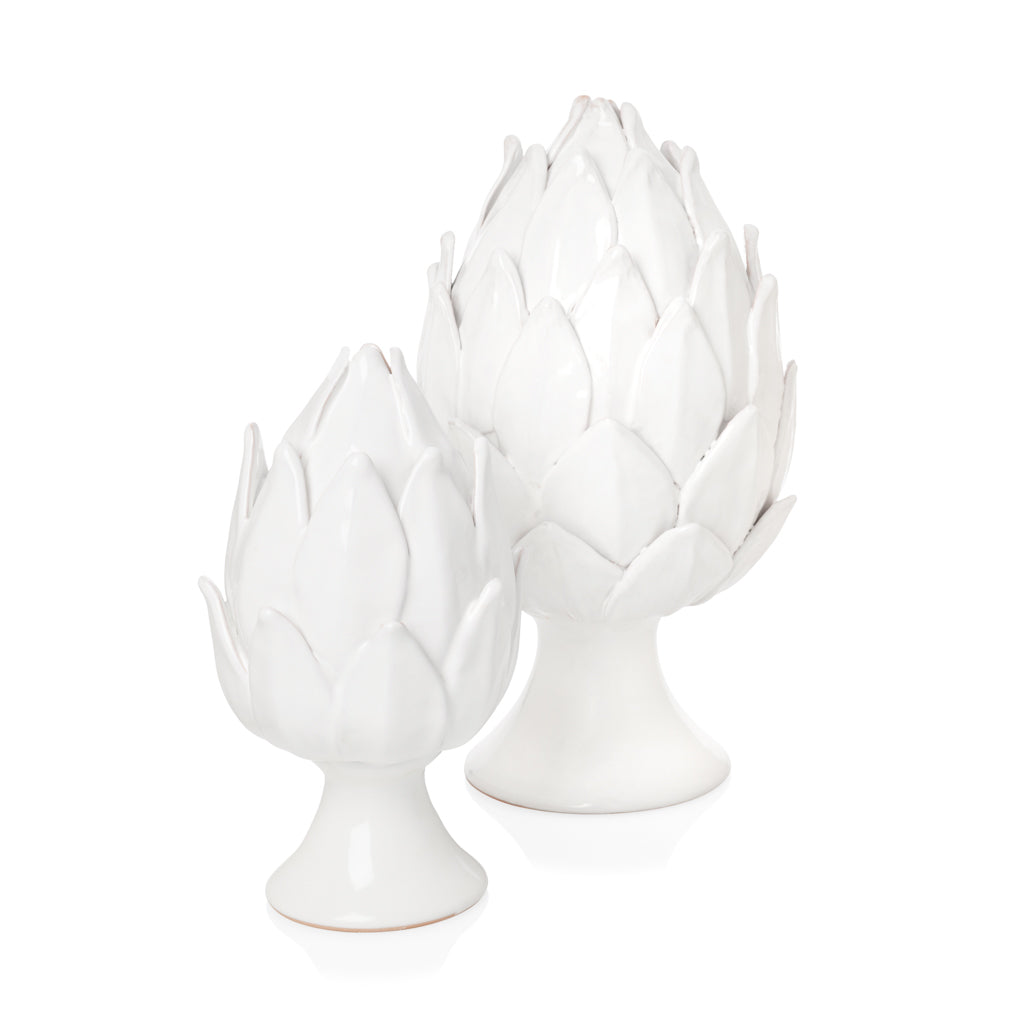 Large and Small White Ceramic Artichoke