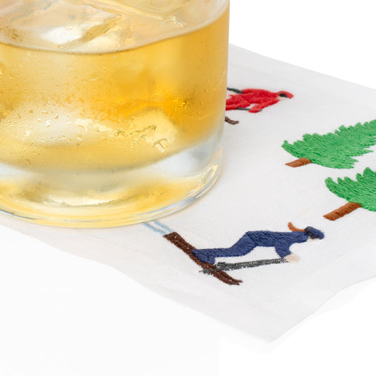 Embroidered Skier Coaster, Set of 4