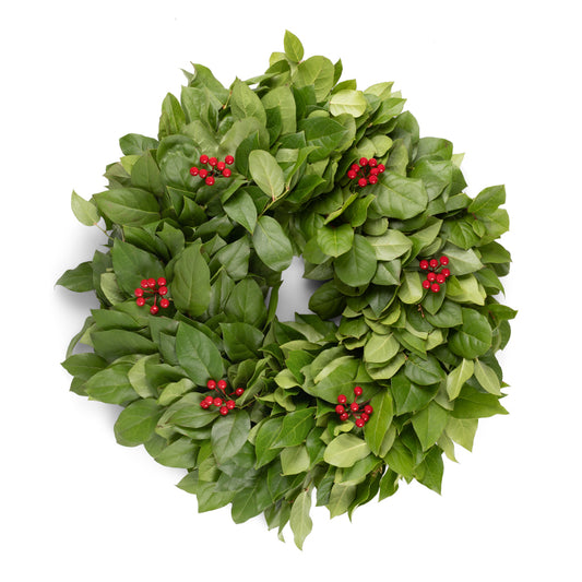 Holiday wreath salal and red berries cranberries christmas decoration