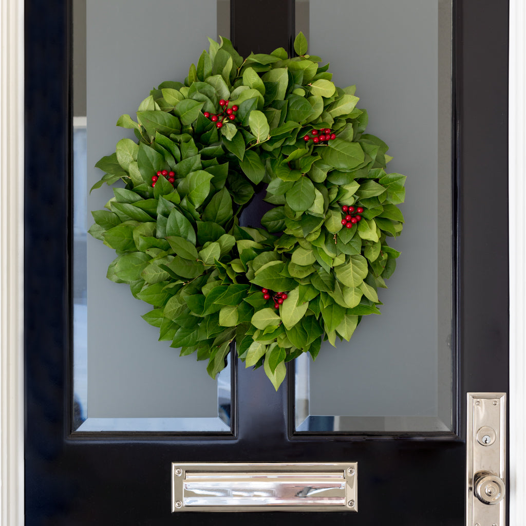 Fresh Salal and Red Berries Wreath 18"