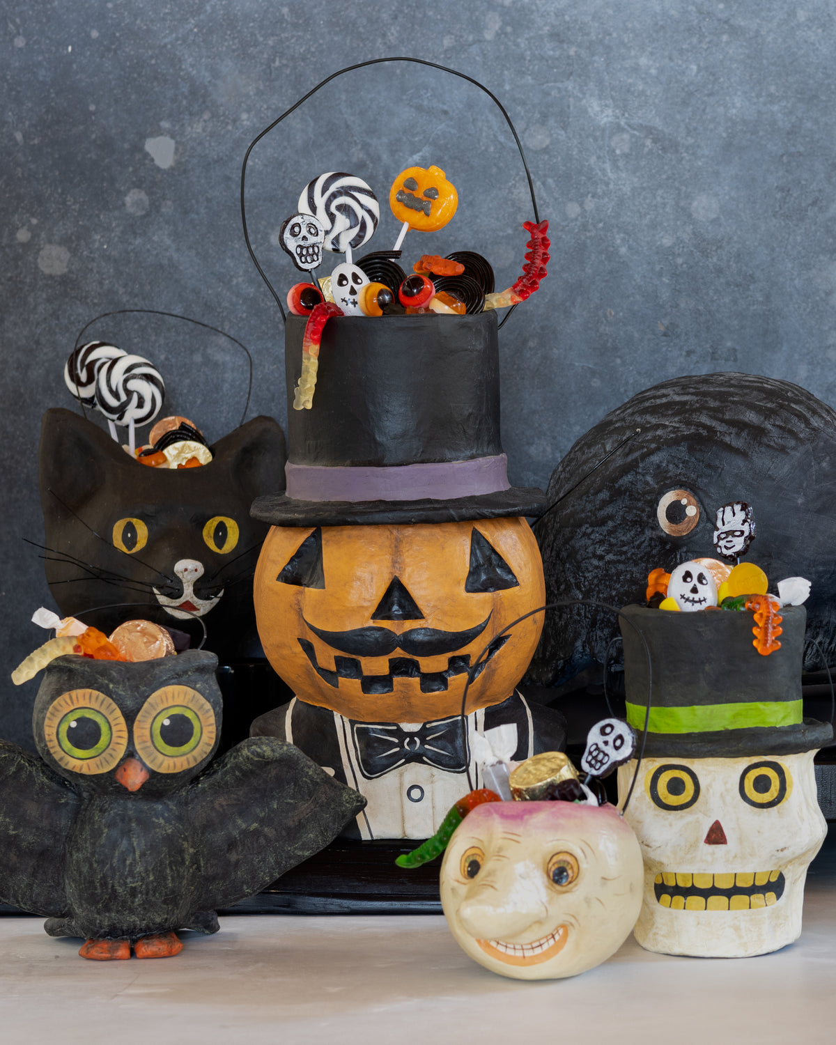 Hudson Grace Papier Mache Halloween Vintage Inspired Candy Buckets