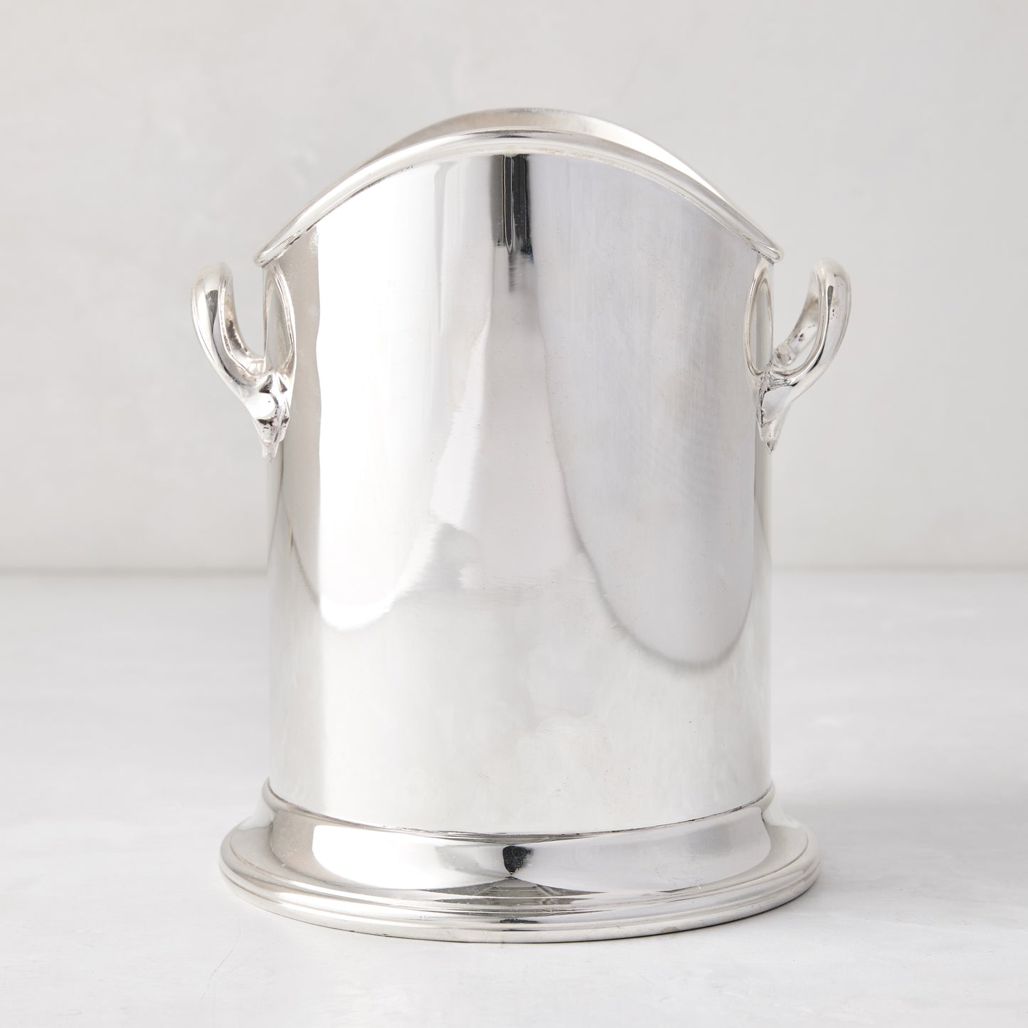 small vintage silverplate ice bucket with curved top and handles