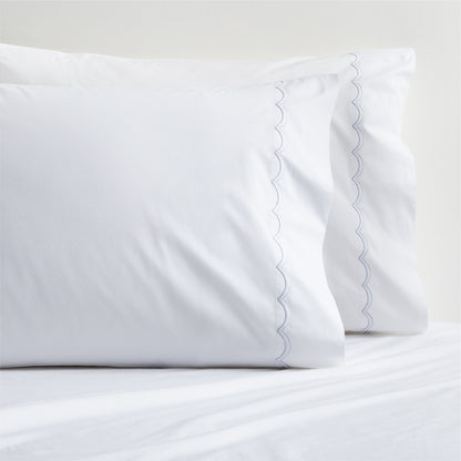 Blue Scallop Stitch Percale Pillowcases, Set of 2