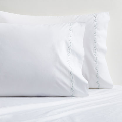 Green Scallop Stitch Percale Pillowcases, Set of 2