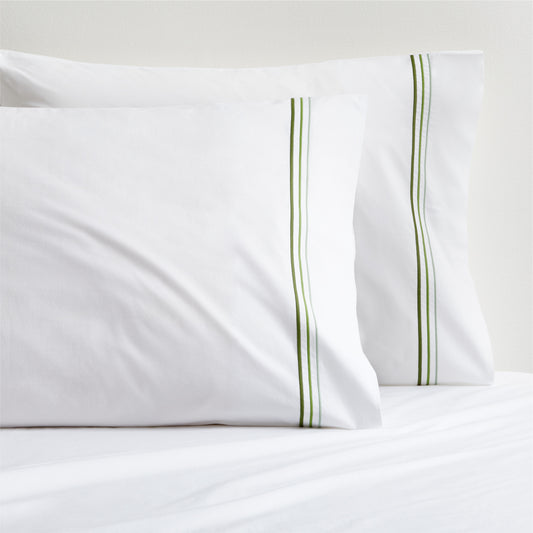 Green Triple Stitch Percale Pillowcases, Set of 2
