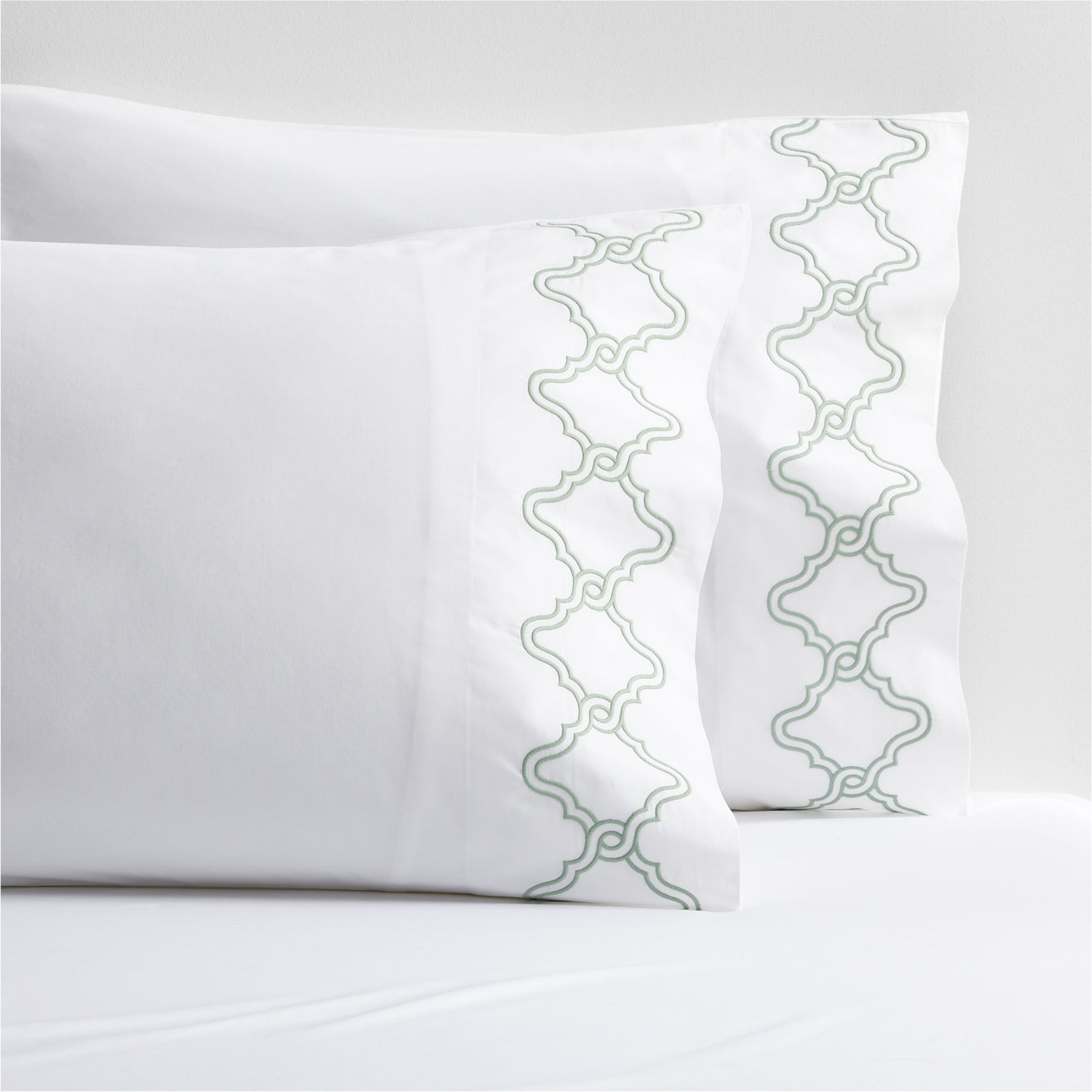 Seafoam Green Embroidered Tile Percale Sheet Set