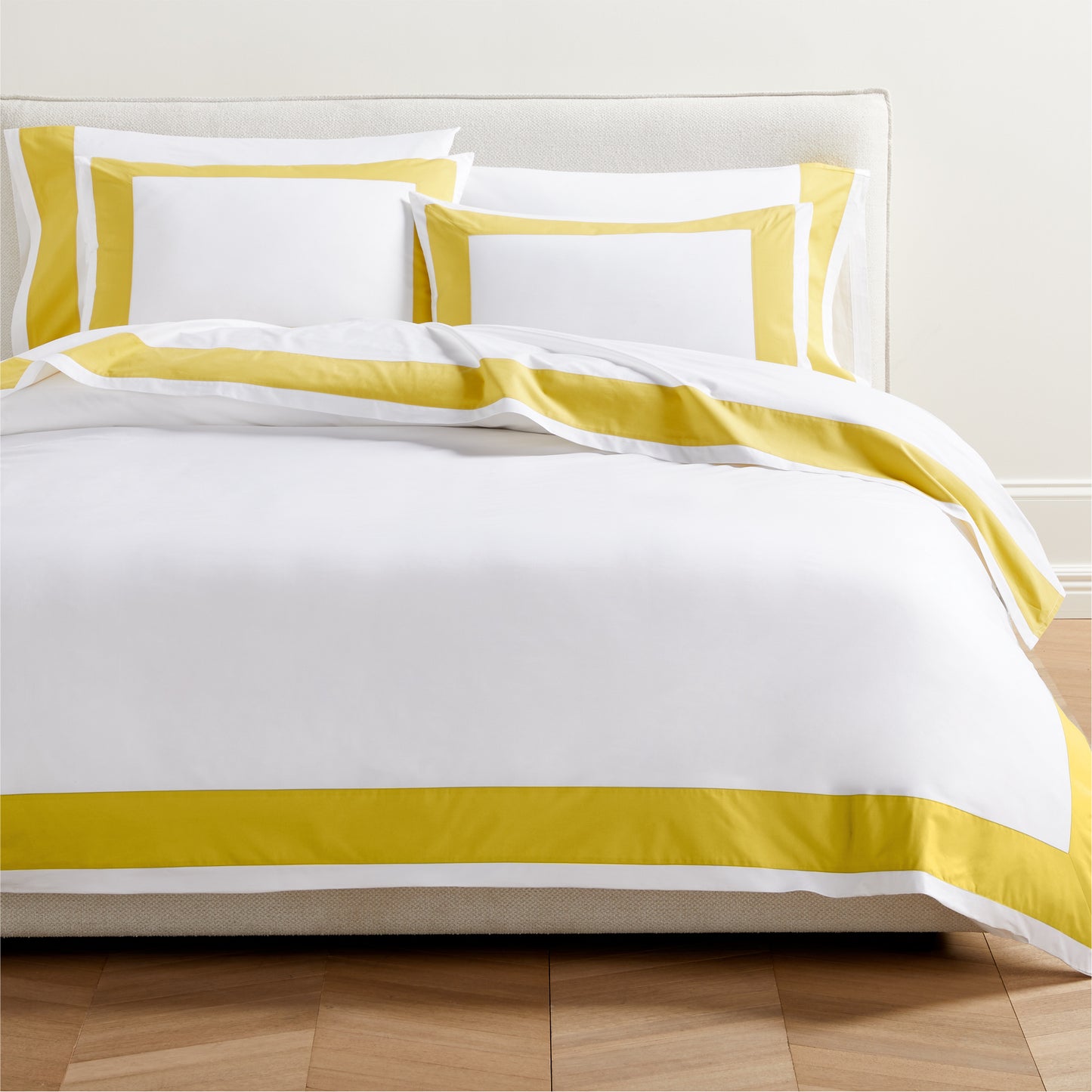 Yellow Wide-Band Percale Pillow Shams, set of 2