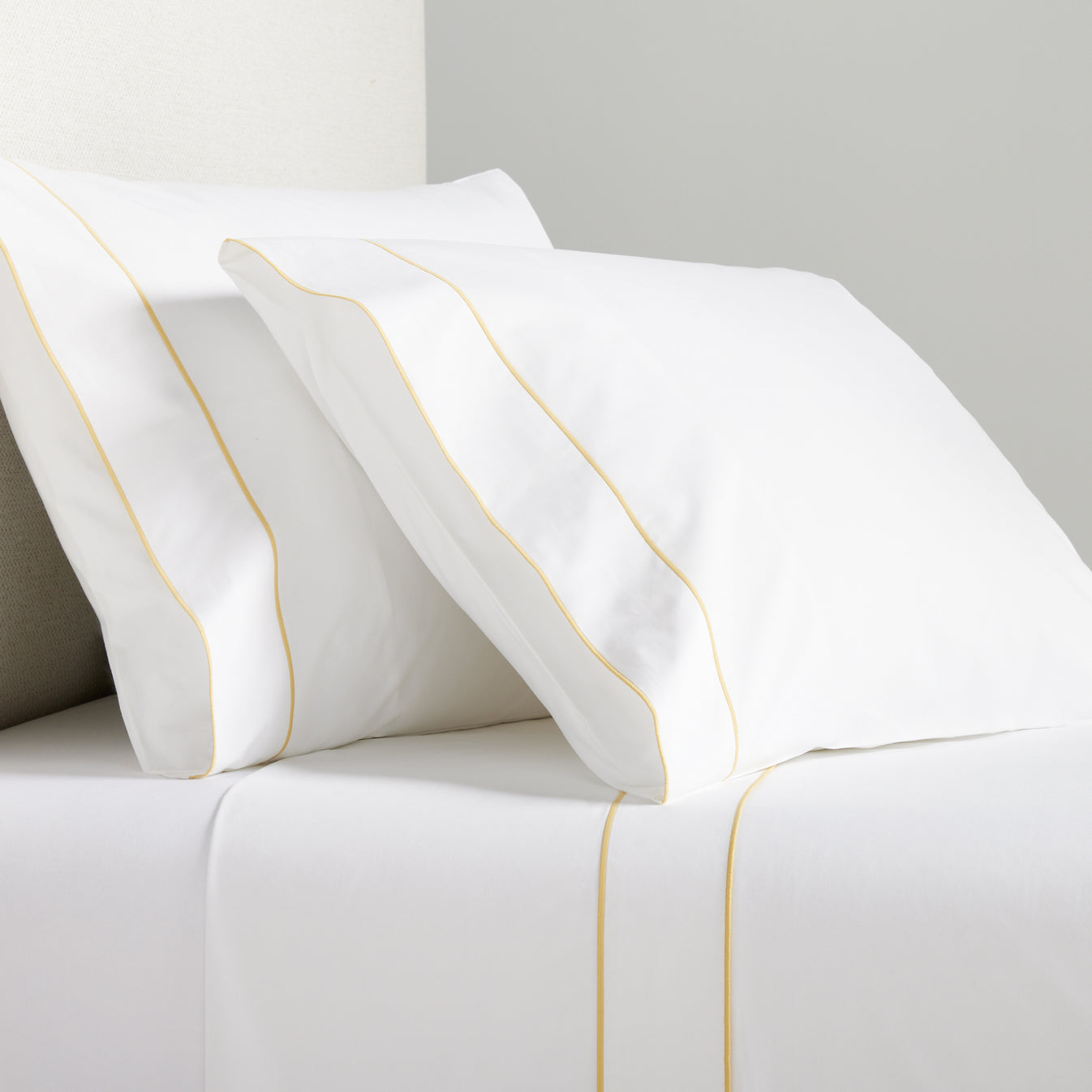 Yellow Border Satin Stitch Percale Sheet Set Hudson Grace