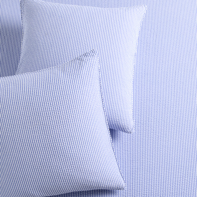 Blue Seersucker Stripe Cotton Euro Shams, Set of 2