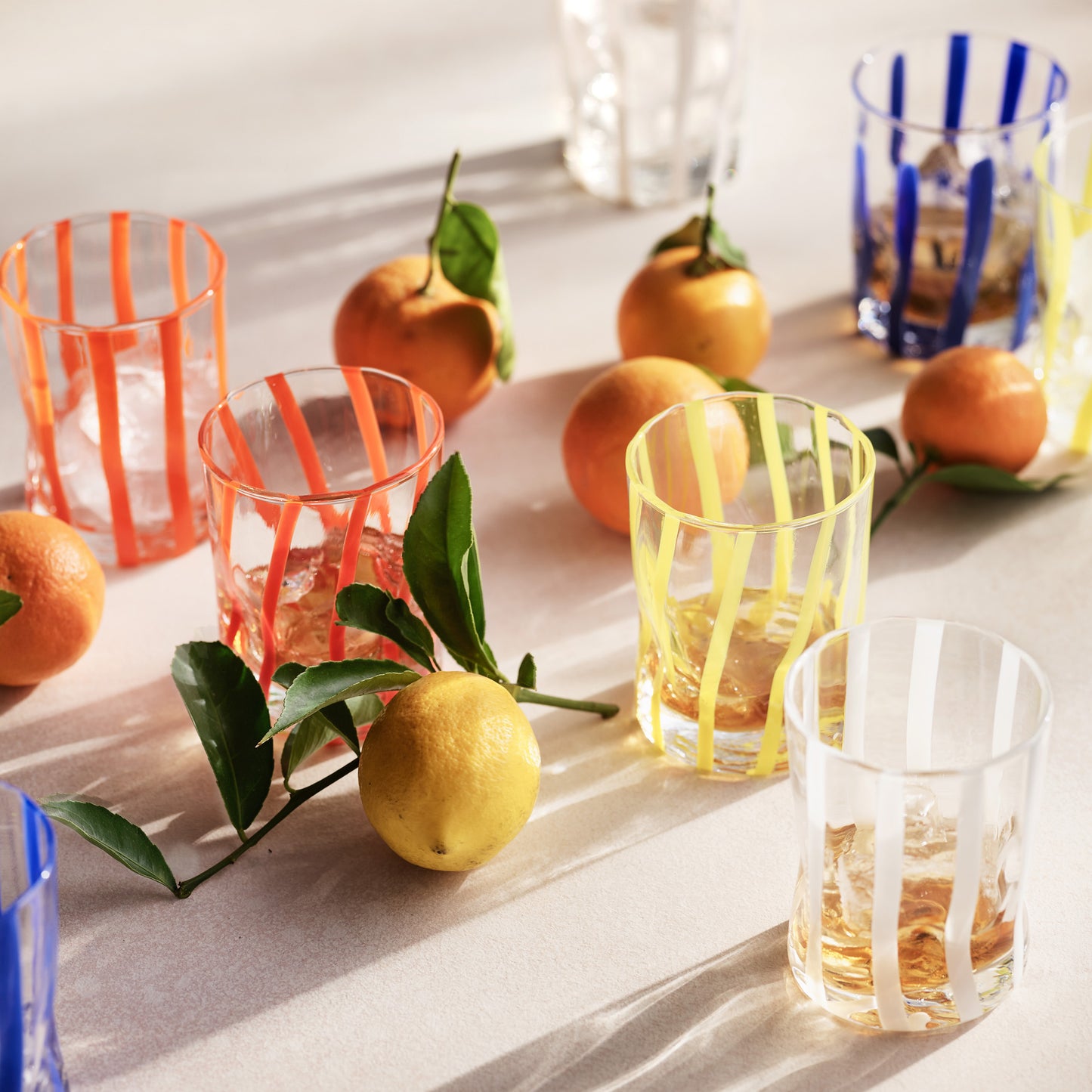 Dark Blue Stripe Double Old Fashioned Glass