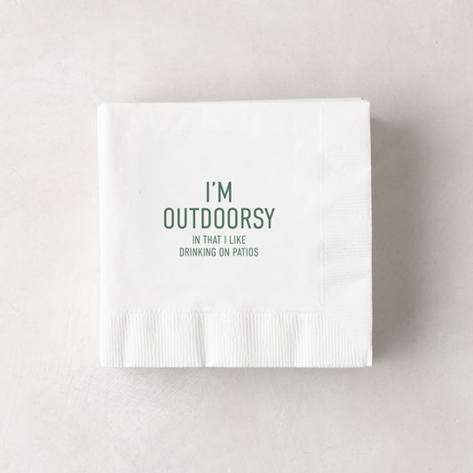 "I'm Outdoorsy" White Cocktail Napkins, Set of 50