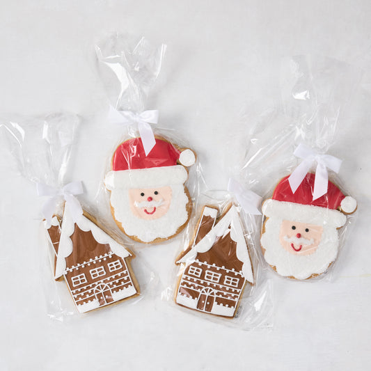 Iced Santa and Gingerbread House Cookies, Set of 4