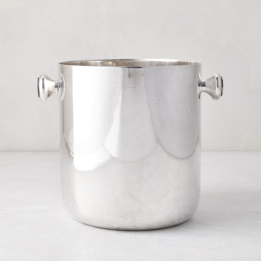 vintage silverplate rounded ice bucket with knob handles