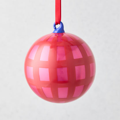 HG Pink and Red Jolly Gingham Bauble Christmas Tree Ornament