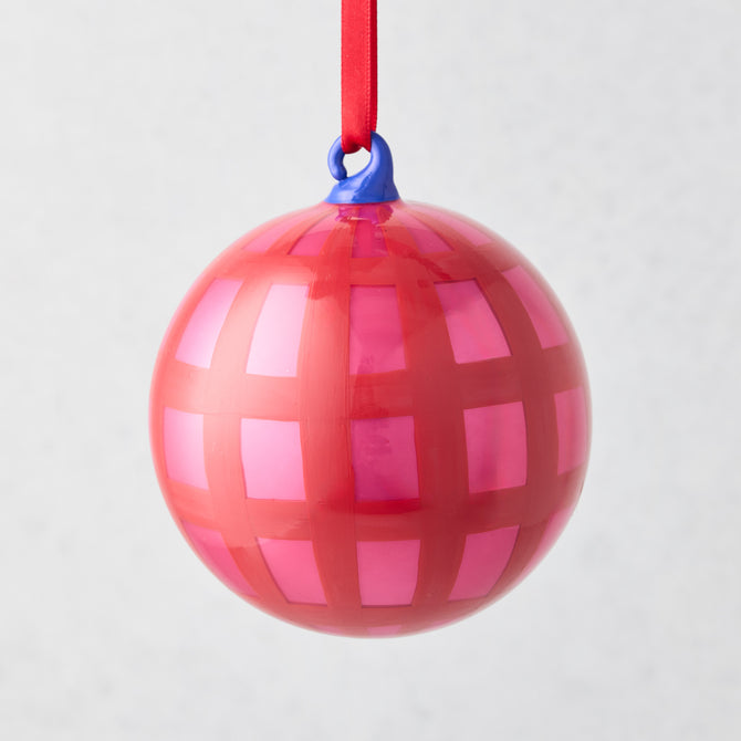 HG Pink and Red Jolly Gingham Bauble Christmas Tree Ornament