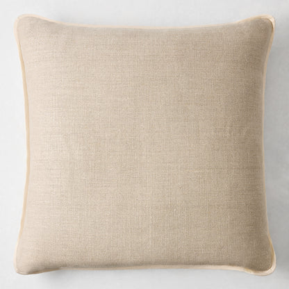 Navy Blue and Canvas Beige Linen Flange Border Pillow