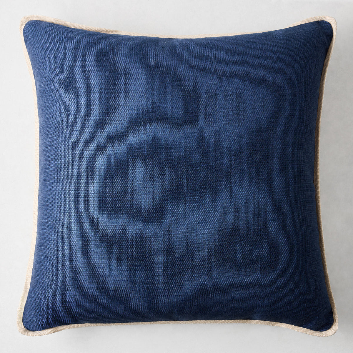 Navy Blue and Canvas Beige Linen Flange Border Pillow