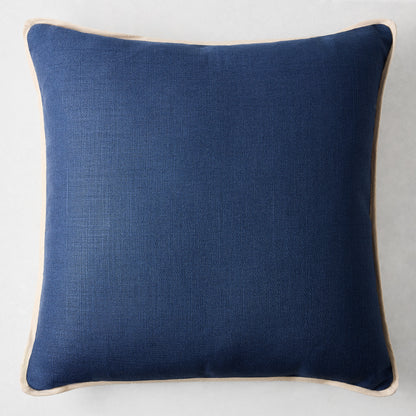 Navy Blue and Canvas Beige Linen Flange Border Pillow