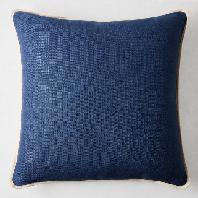 Navy Blue and Canvas Beige Linen Flange Border Pillow