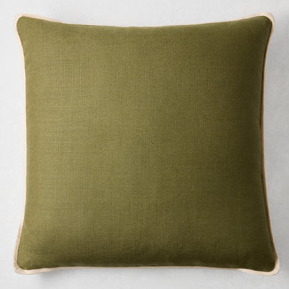 Olive Green and Canvas Beige Linen Flange Border Pillow