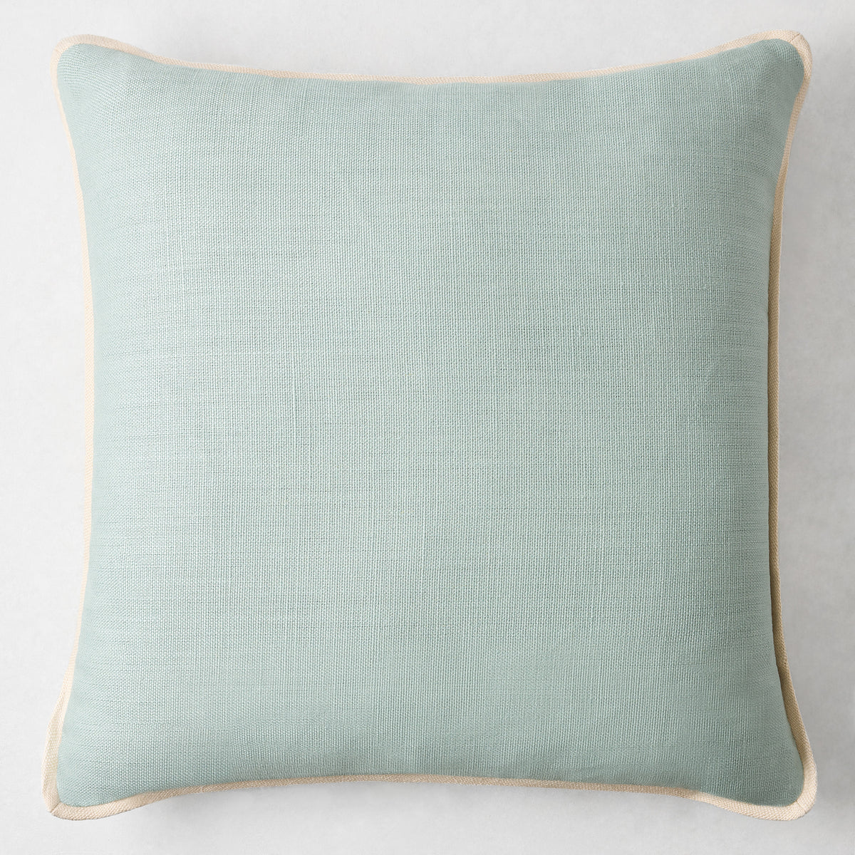 Zephyr Blue and Canvas Beige Linen Flange Border Pillow