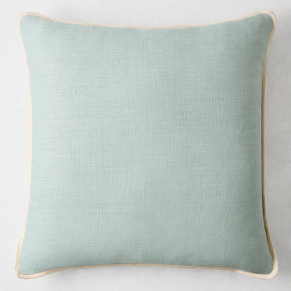 Zephyr Blue and Canvas Beige Linen Flange Border Pillow