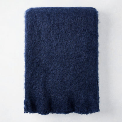 Navy Blue Mohair Throw Blanket