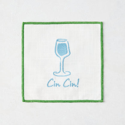 "Cheers" Embroidered Coasters, Set of 4