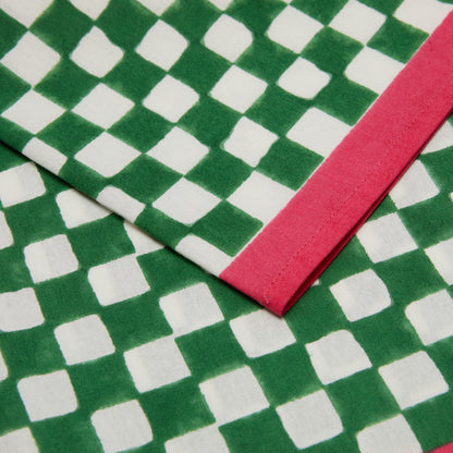 Green Check Cotton Napkin with Pink Border