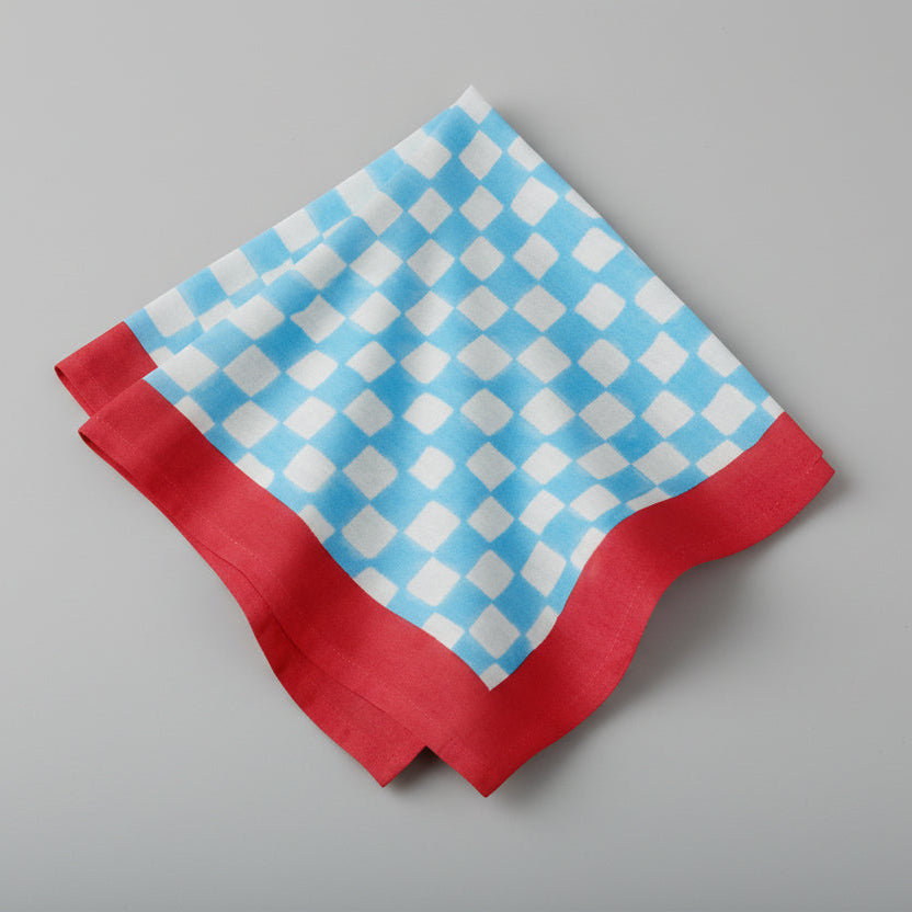 Blue Check Napkin with Red Border