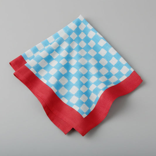 Blue Check Napkin with Red Border