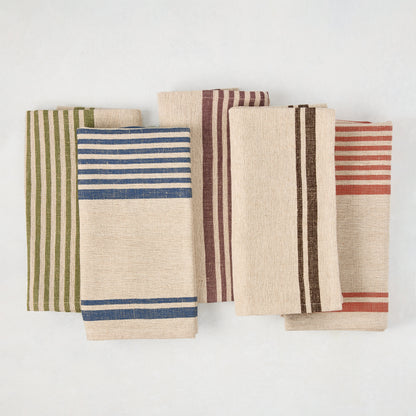 Olive Green Boat Stripe Natural Napkin
