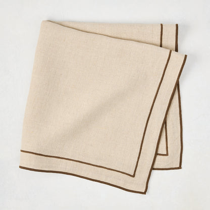 Brown Embroidered Double Line Natural Cotton Napkin