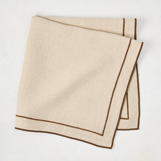 Brown Embroidered Double Line Natural Cotton Napkin