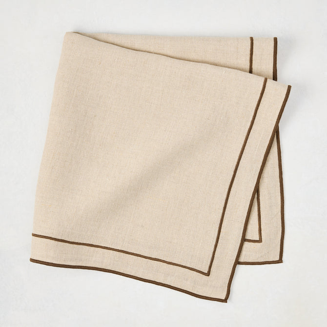 Brown Embroidered Double Line Natural Cotton Napkin