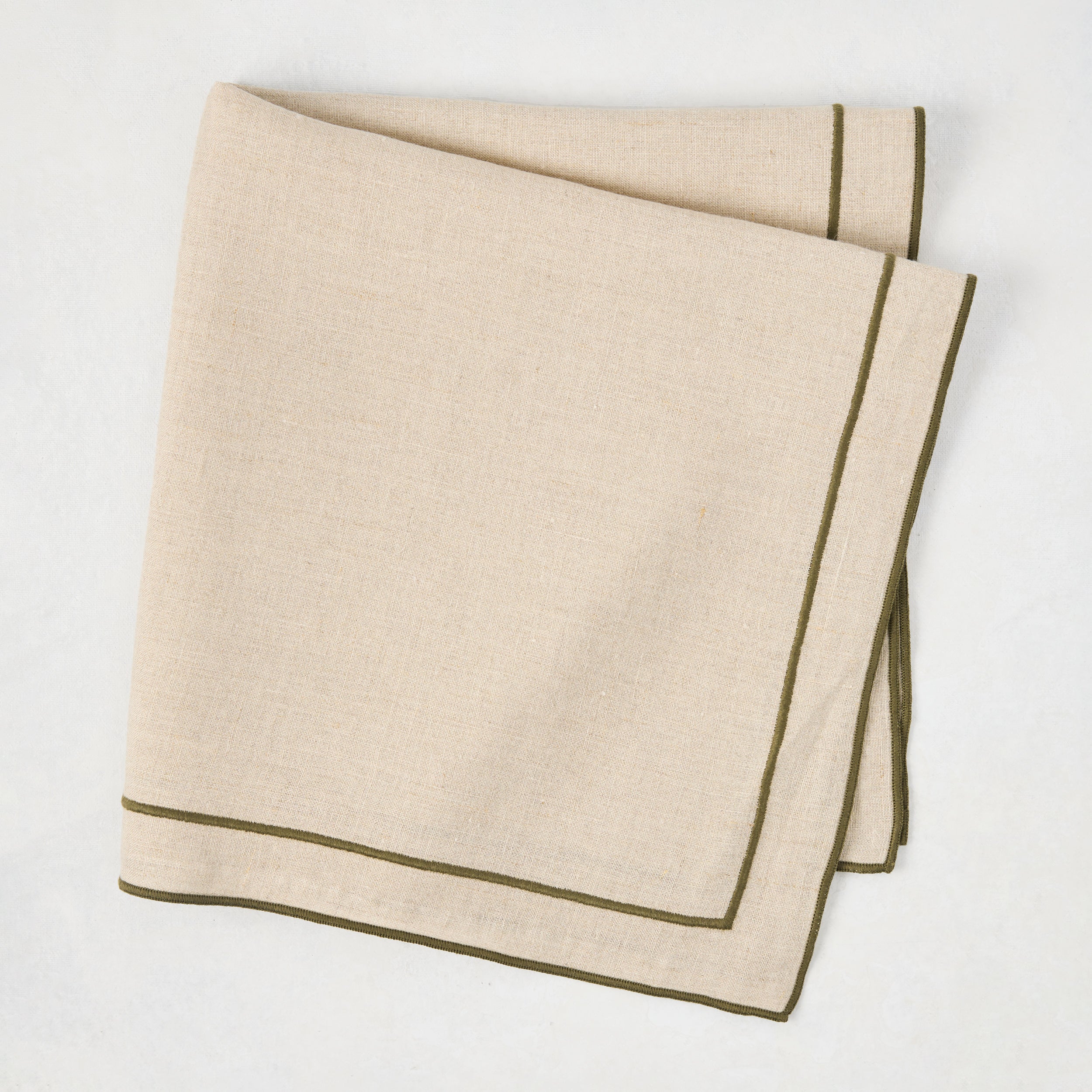 Olive Green Embroidered Double Line Natural Cotton Napkin - Hudson Grace