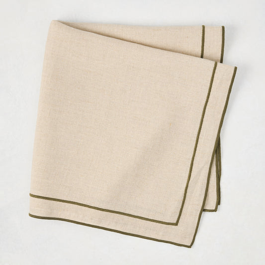 Olive Green Embroidered Double Line Natural Cotton Napkin