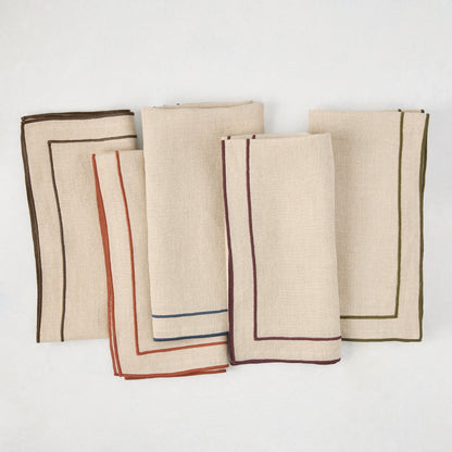 Dark Plum Embroidered Double Line Natural Cotton Napkin