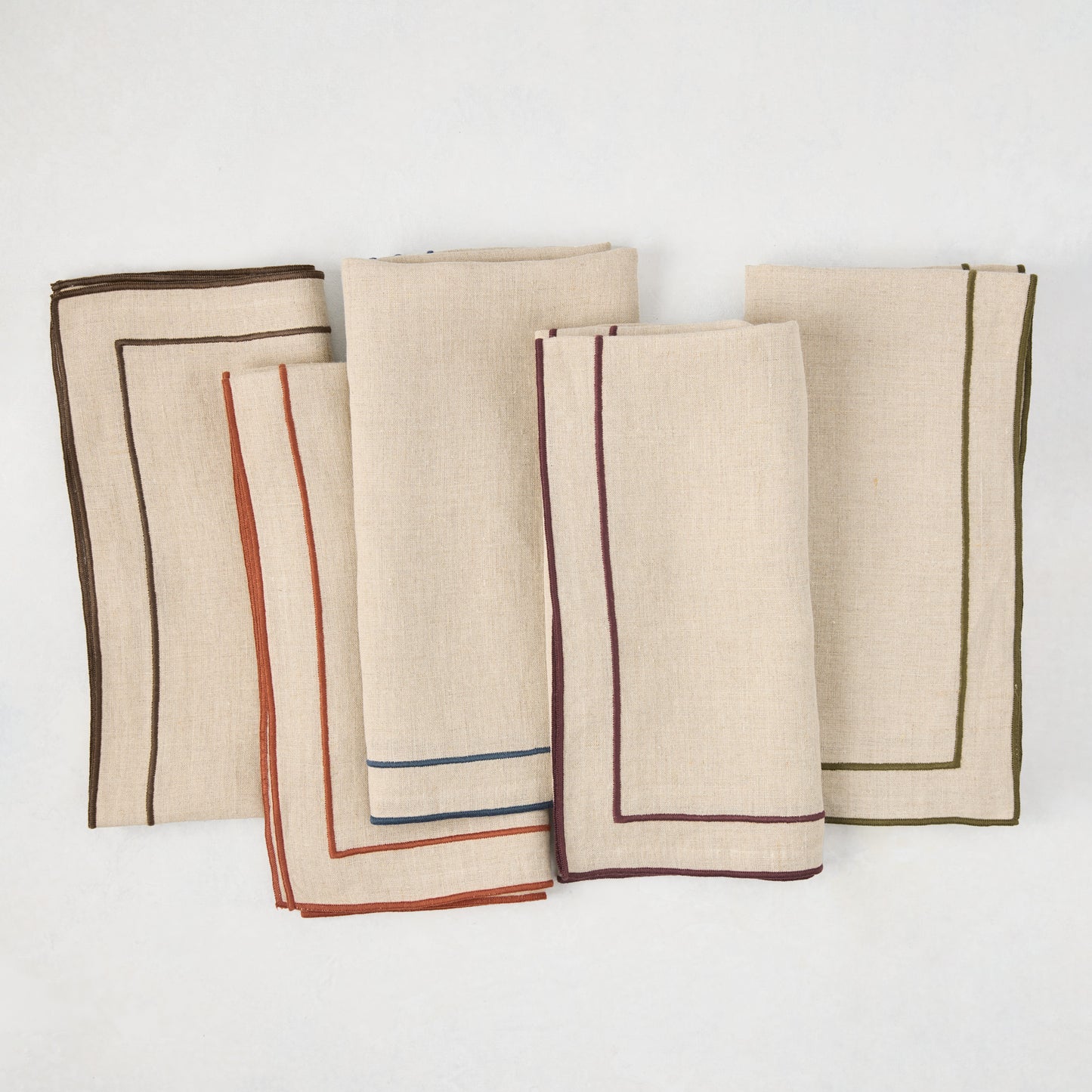 Brown Embroidered Double Line Natural Cotton Napkin