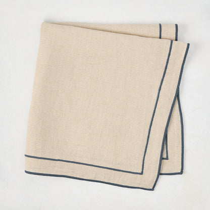 Indigo Blue Double Line Embroidered Natural Cotton Napkin