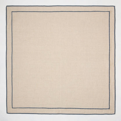 Indigo Blue Double Line Embroidered Natural Cotton Napkin